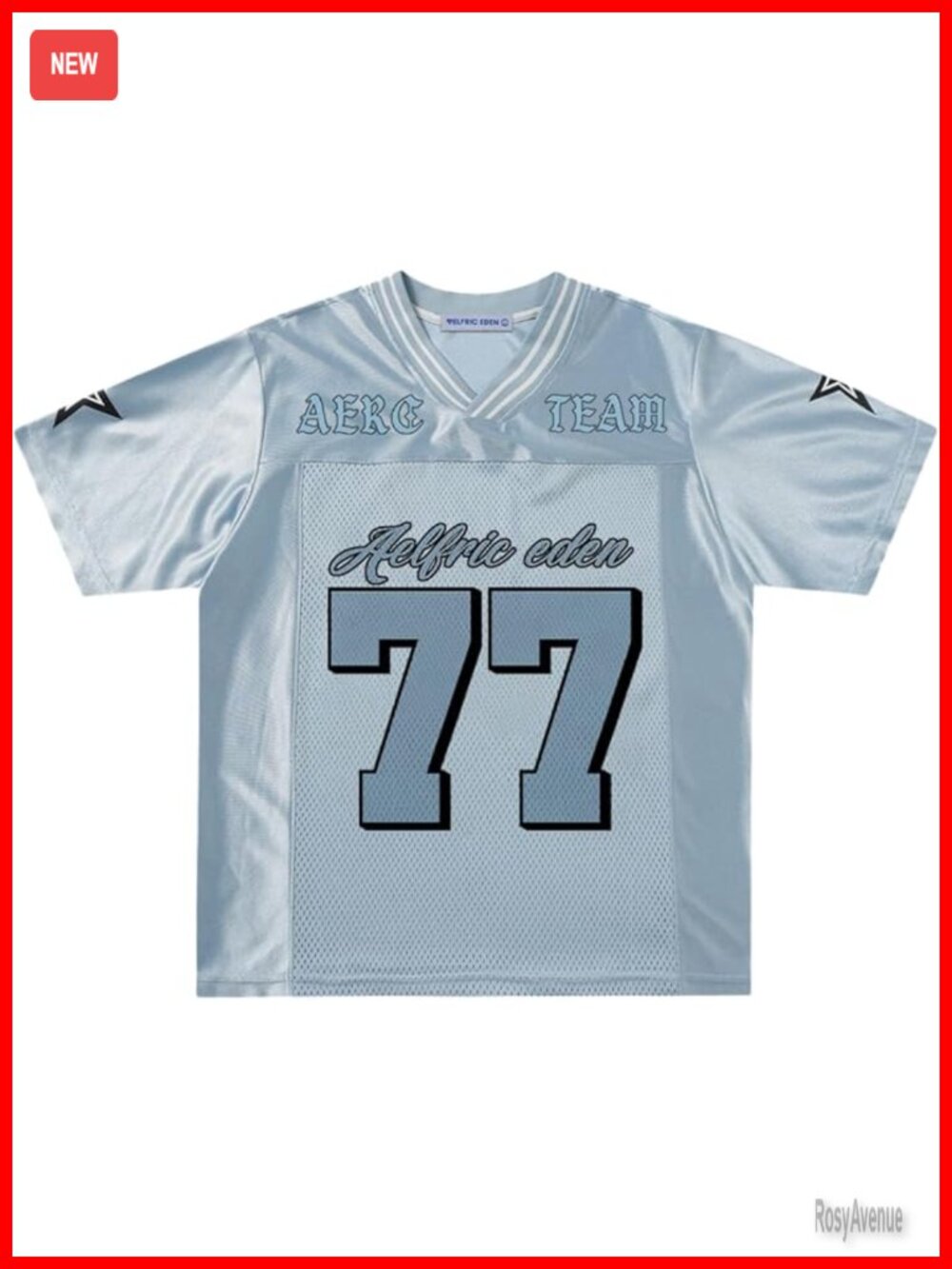 Vintage Mesh Football Jersey Graphic V-Neck Tee Streetwear Top